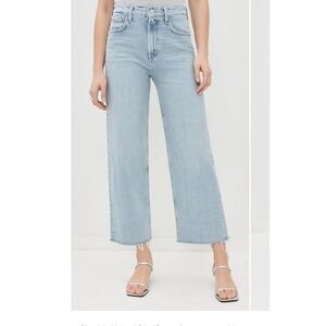 New AGOLDE Ren High Rise Wide Leg Jeans Light Wash Distressed Raw Hem Zip 29